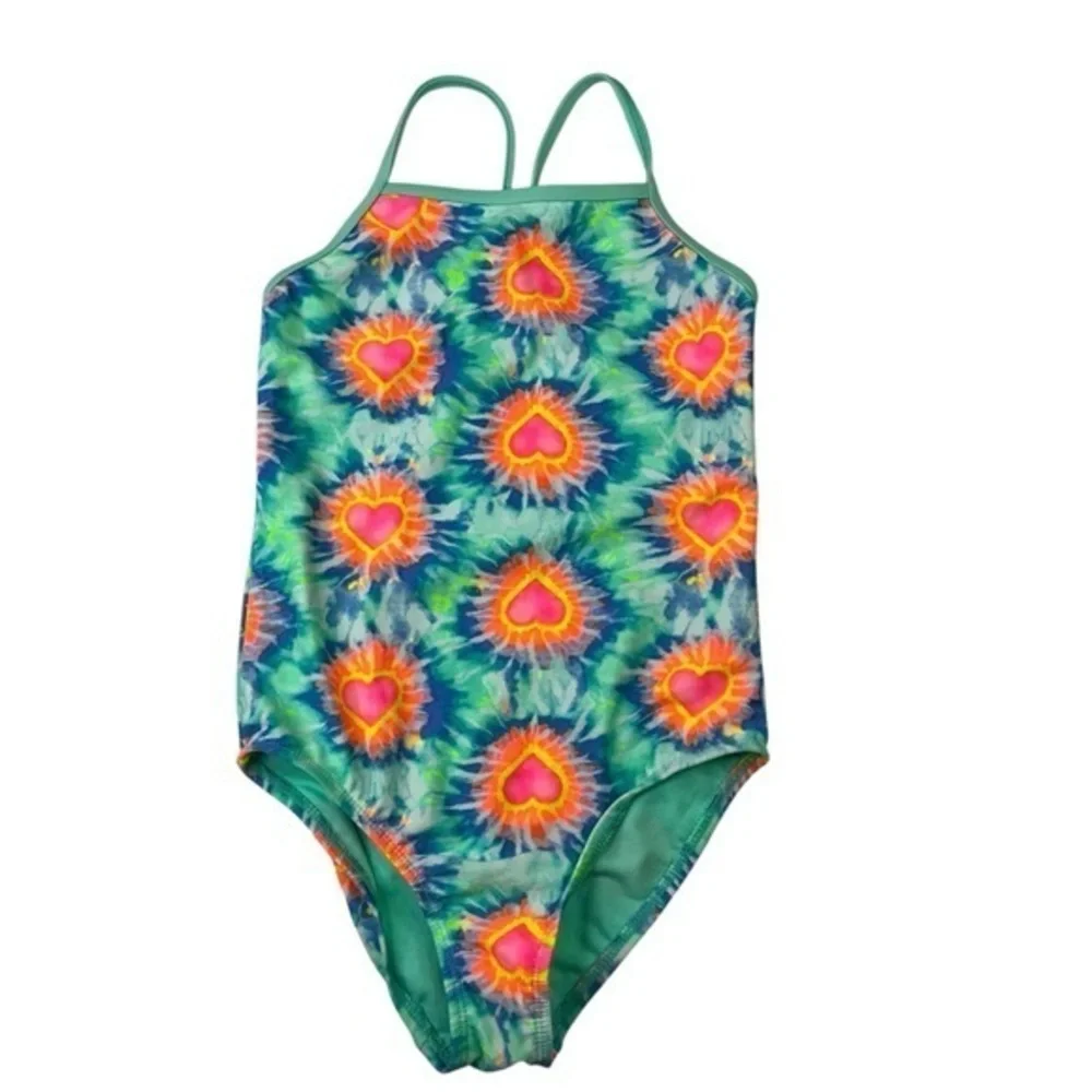 Wonder Nation Girls‎ Swimsuit Heart Tie Dye One Piece Size Medium UV Protection